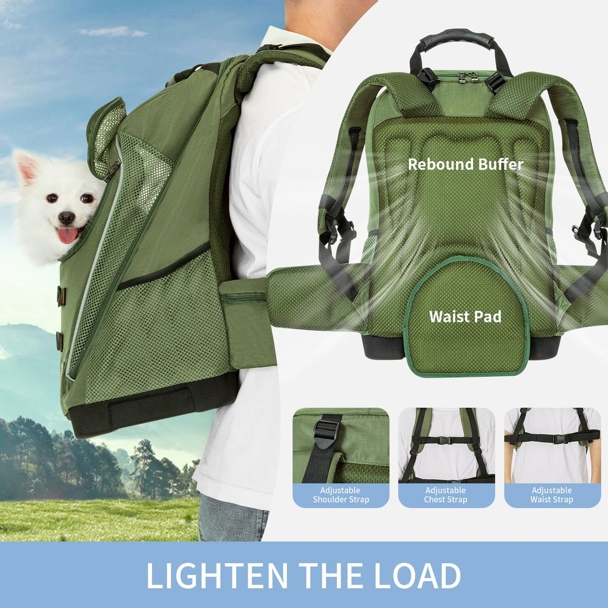 Green Pet Dog Carrier Backpack with Large Ventilations P215