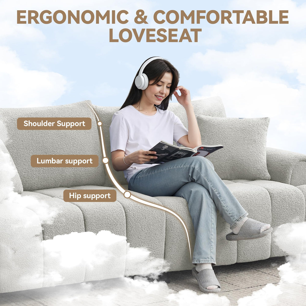 Light Grey Oversized Sherpa Boucle Sofa G448
