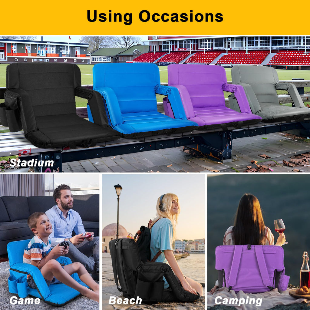 2 Pack Wide Waterproof Folding Stadium Seats with Back Support E532