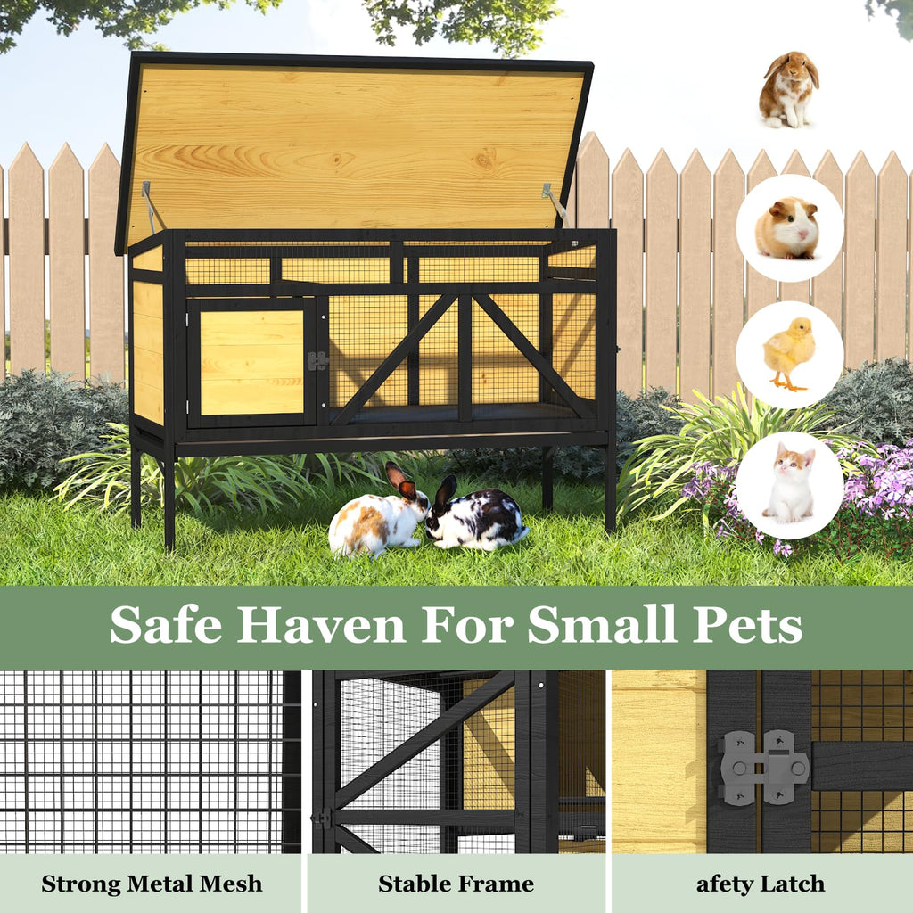 46.7" Wooden Rabbit Hutch with Removable Tray V56544