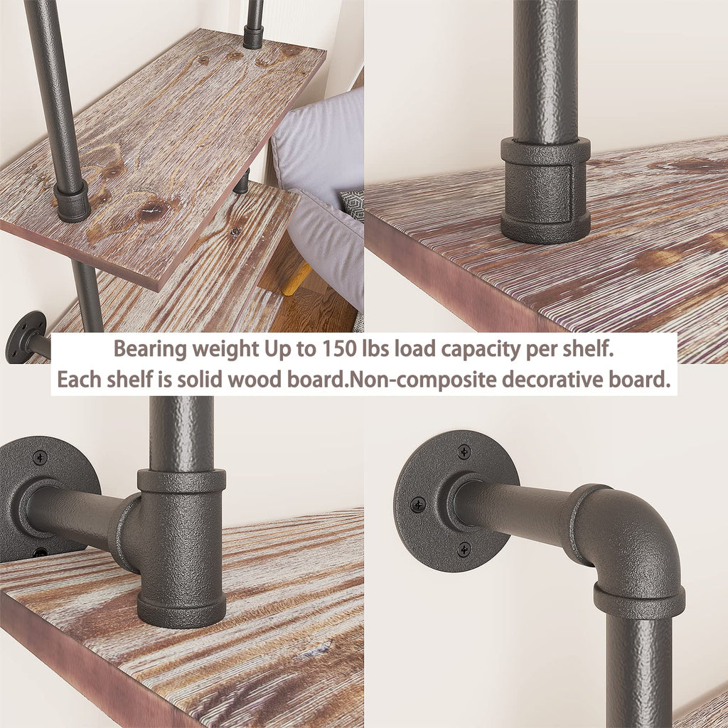 5 Tier Solid Wood Industrial Pipe Ladder Shelf H3373