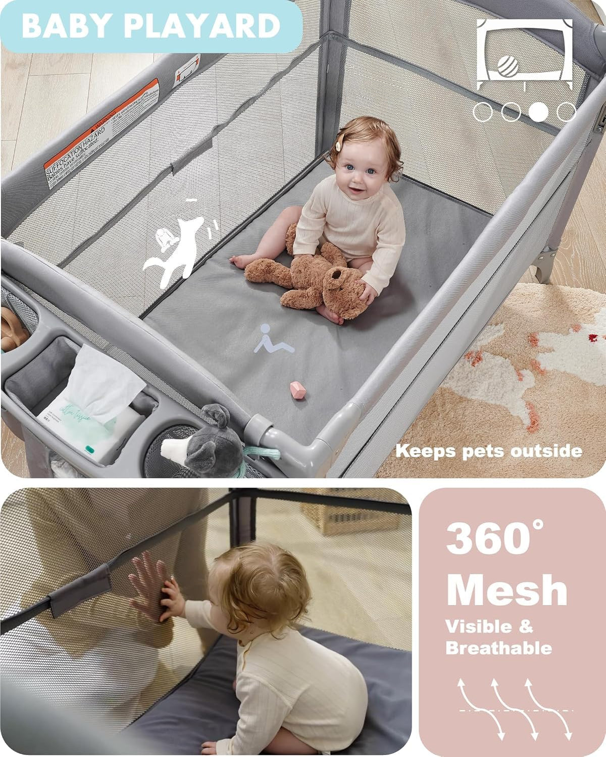 4-in-1 Baby Bassinet, Bedside Sleeper, Playard, Changing Table V4658