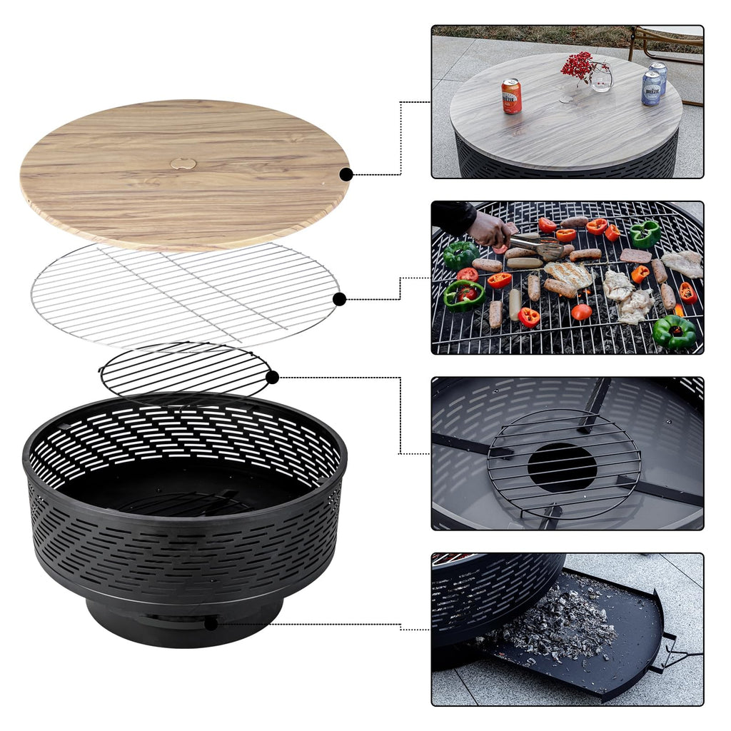 32 Inch Wood Burning Fire Pit with Grill & Lid C607
