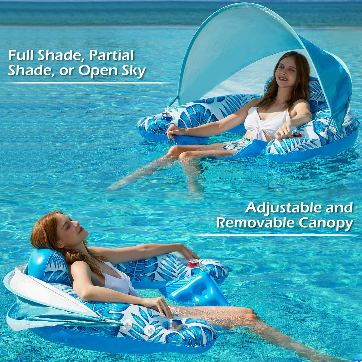 Inflatable Pool Float with Canopy and Cup Holders F521999