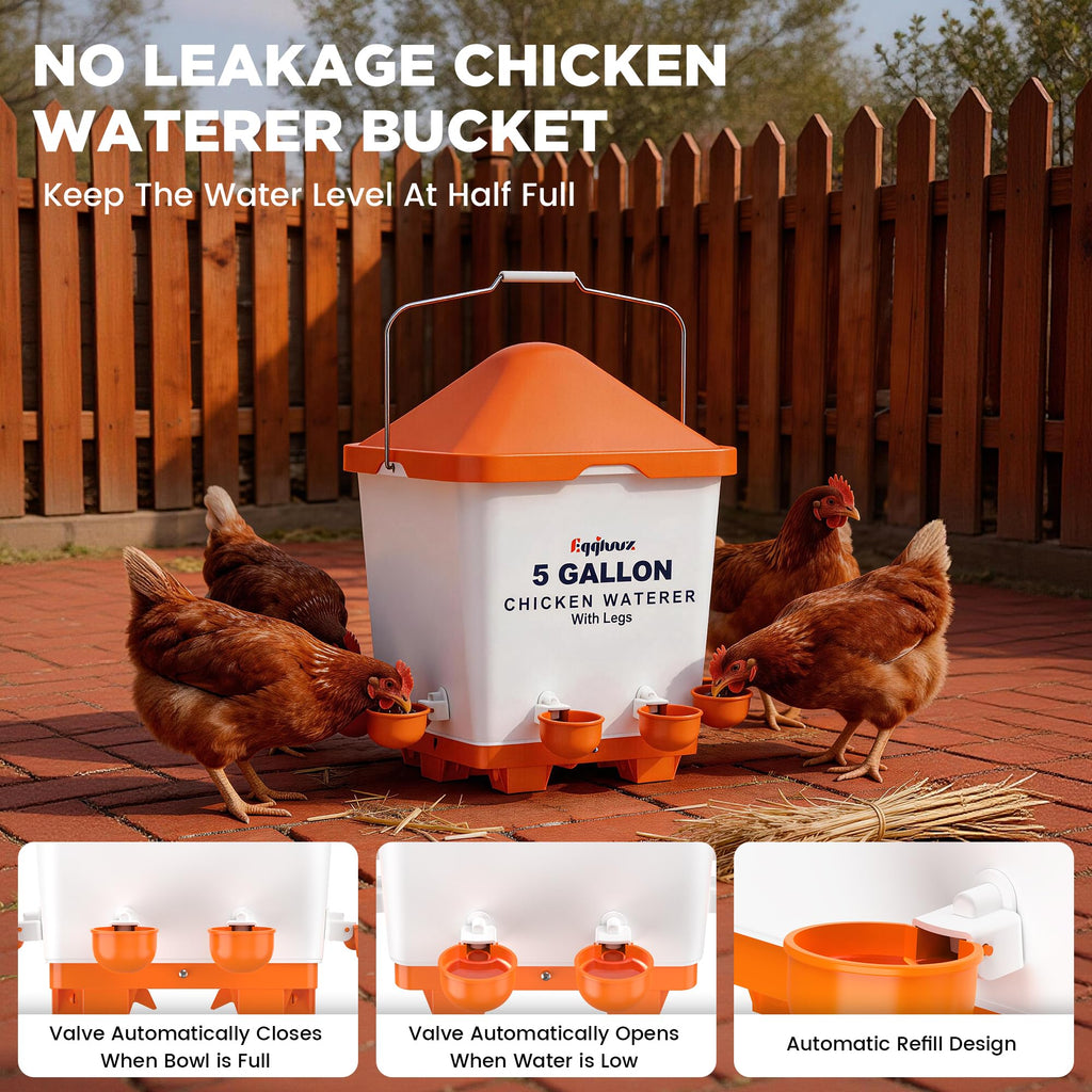 5 Gallons Chicken Waterer Bucket with Cups and Adjustable Legs G827