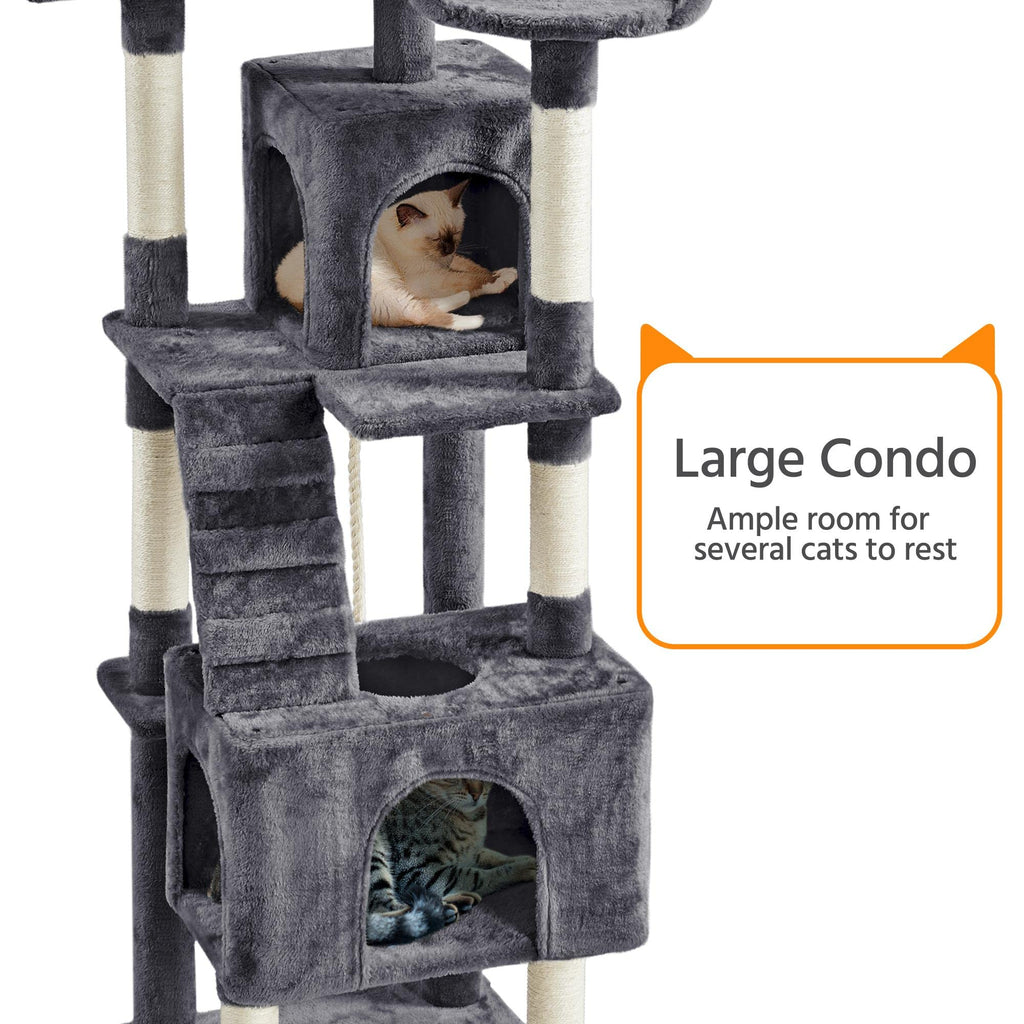72in Dark Gray Cat Tree Tower with 2 Condos & 3 Perches W7087