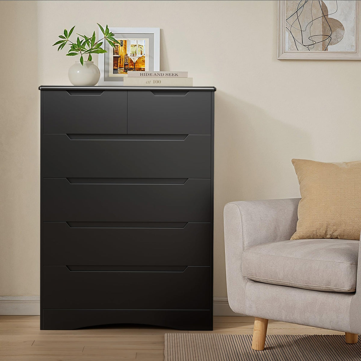 Black 6 Drawer Dresser Y6118