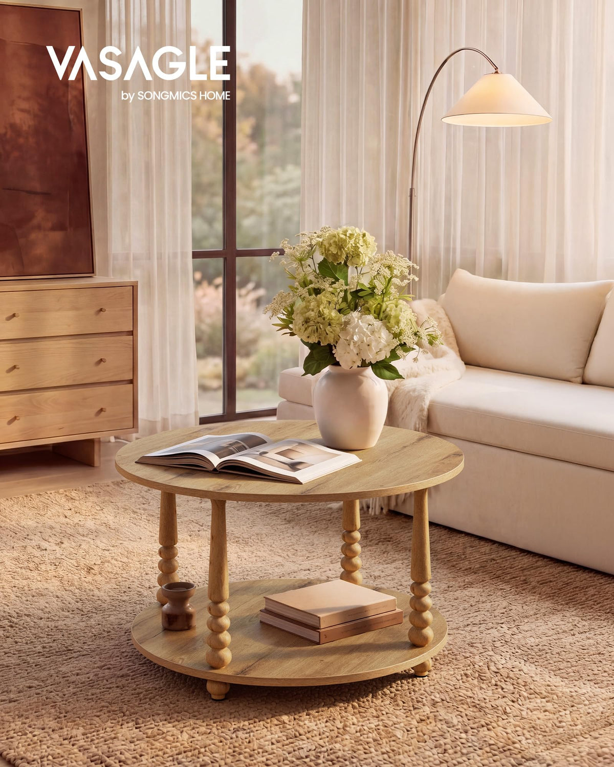 2-Tier Round Coffee Table with Storage W20452