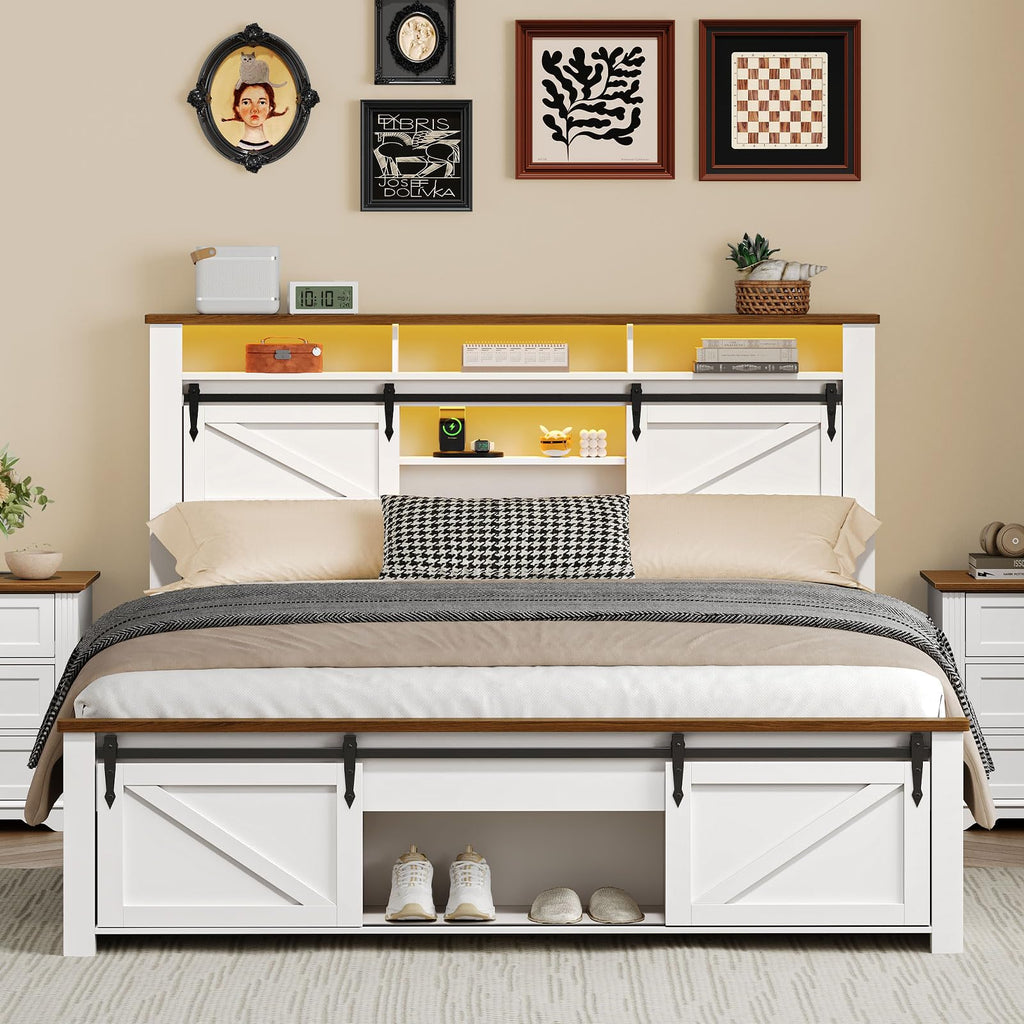 White and Walnut Full Size Storage Bed Frame M89202