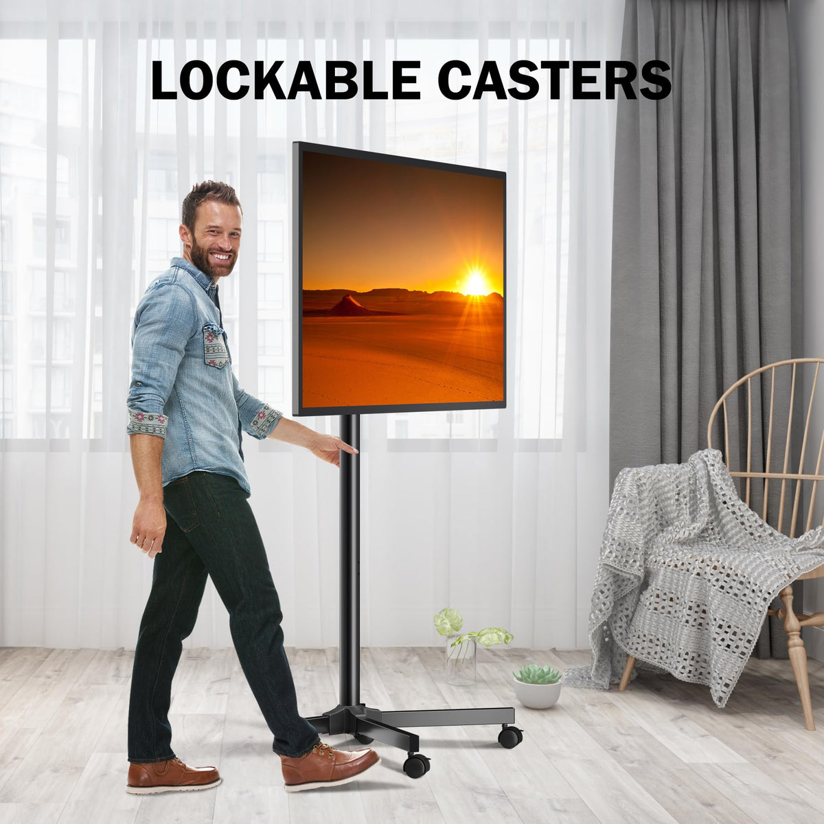 Rotating Rolling TV Stand on Wheels for 13-50" Flat/Curved TVs J4669