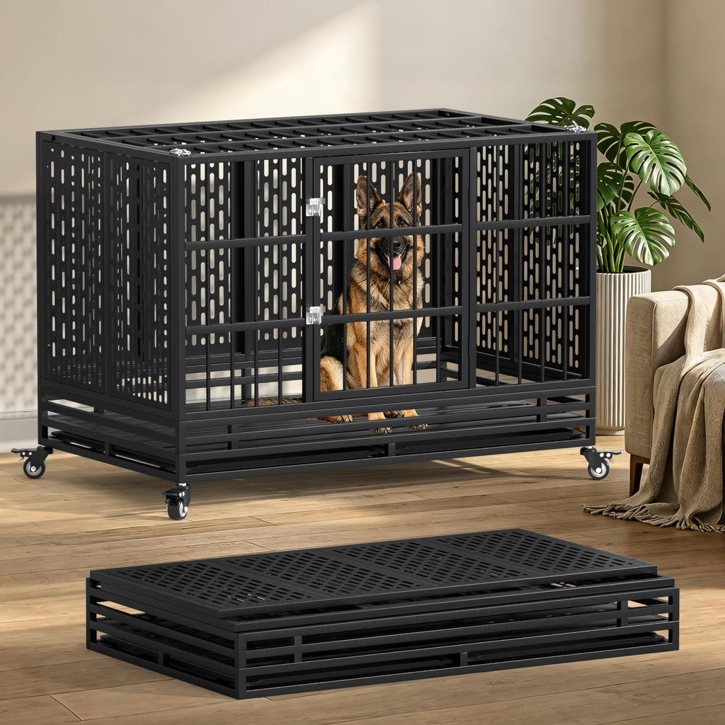 48 Inch Heavy Duty Metal Dog Crate with Wheels K75956