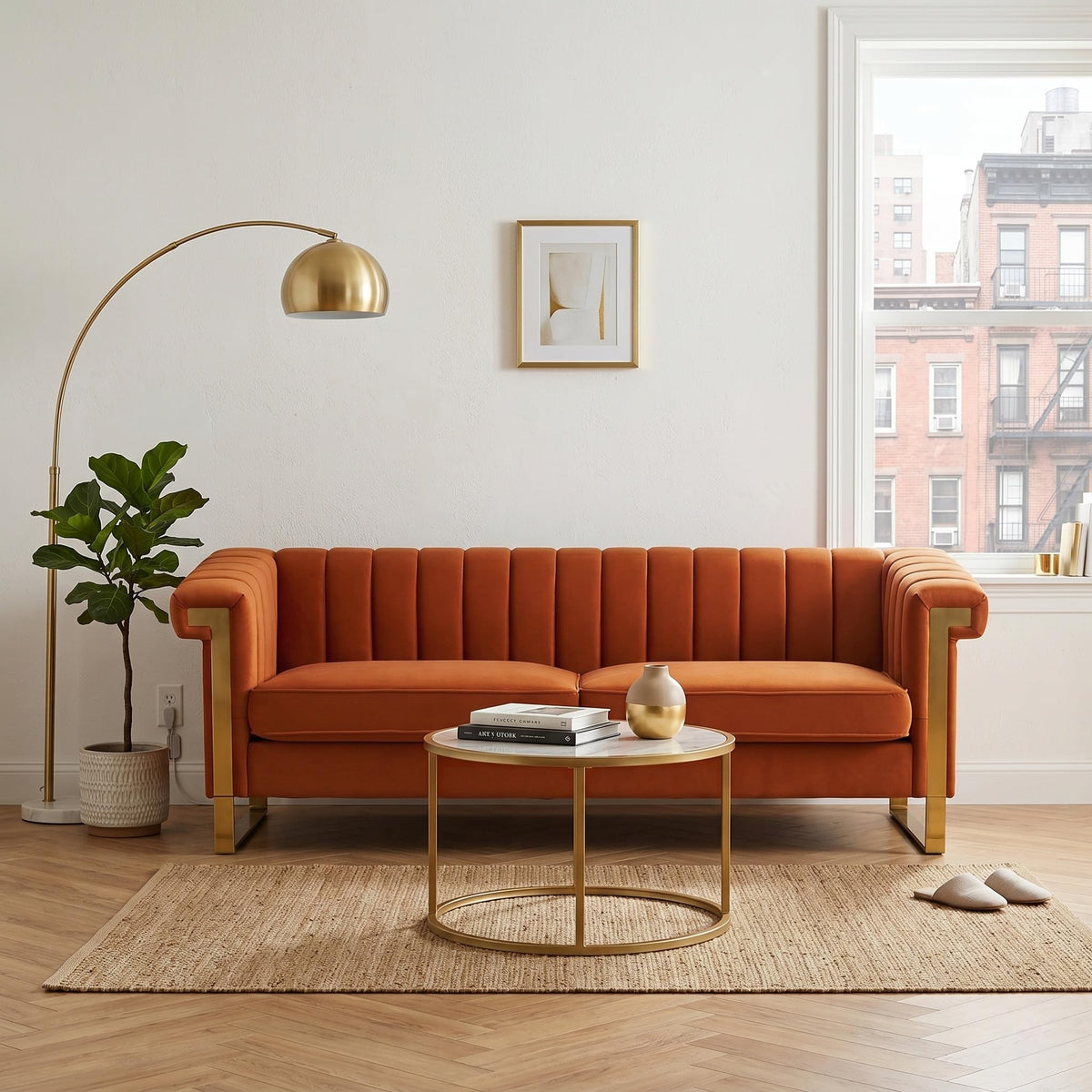 Channel Tufted Velvet Sofa J670394