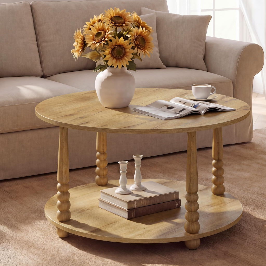 2-Tier Round Coffee Table with Storage W20452
