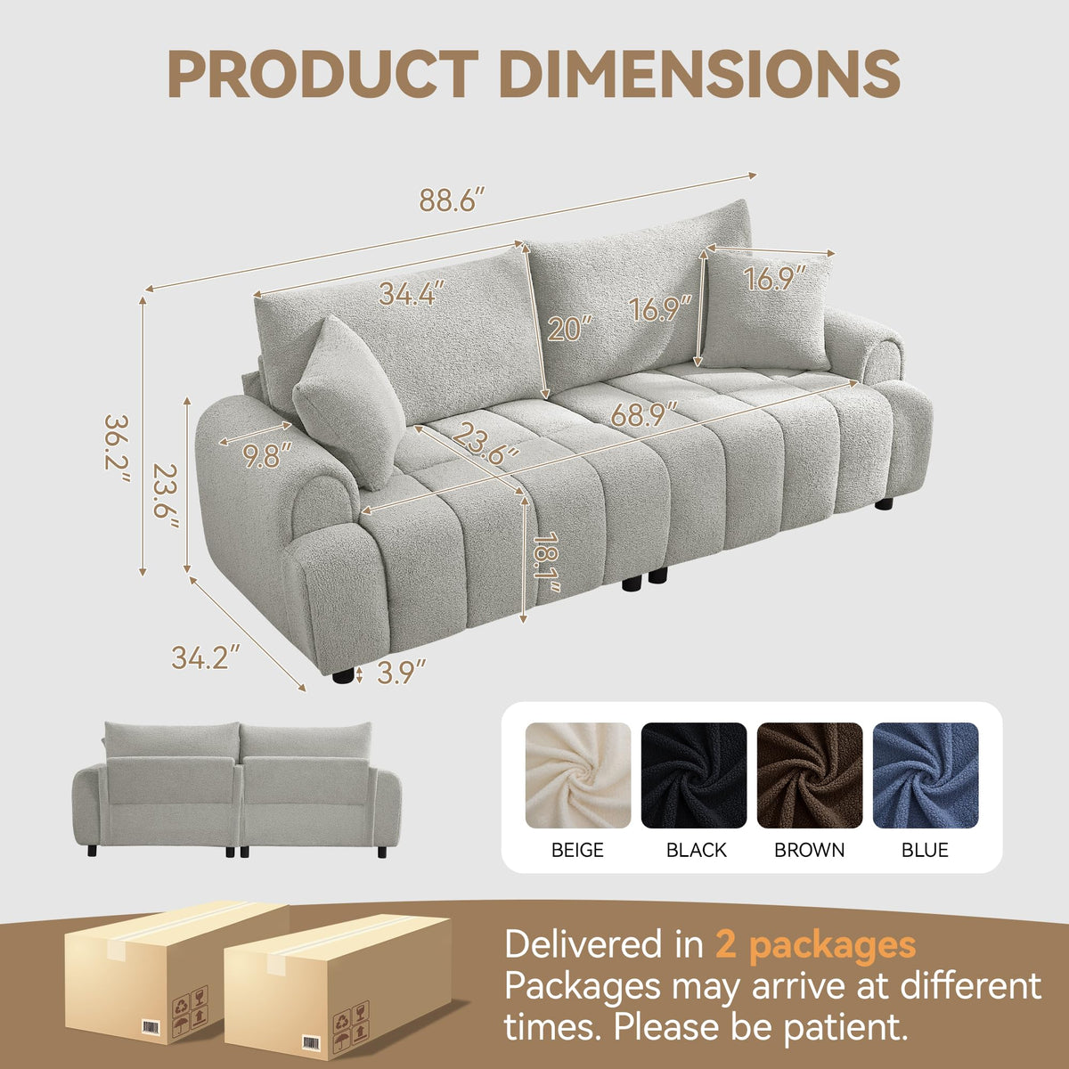 Light Grey Oversized Sherpa Boucle Sofa G448