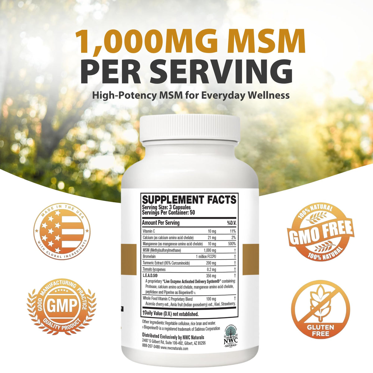 MSM Supplement 1,000 mg 150 Capsules E931