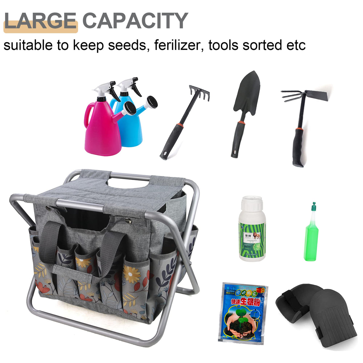 Folding Gardening Stool with Storage Tote Bag D98757