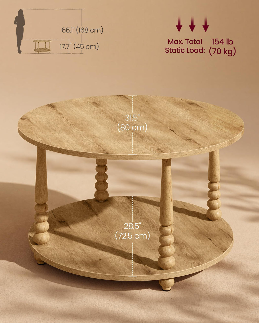 2-Tier Round Coffee Table with Storage W20452
