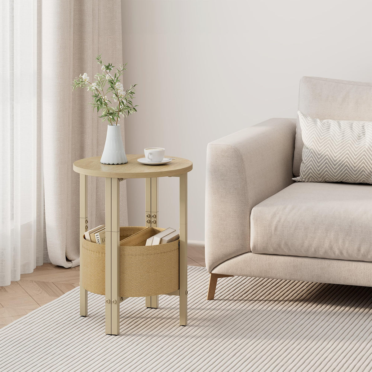 Small Round Side Table with Storage Basket, Set of 2 T7702
