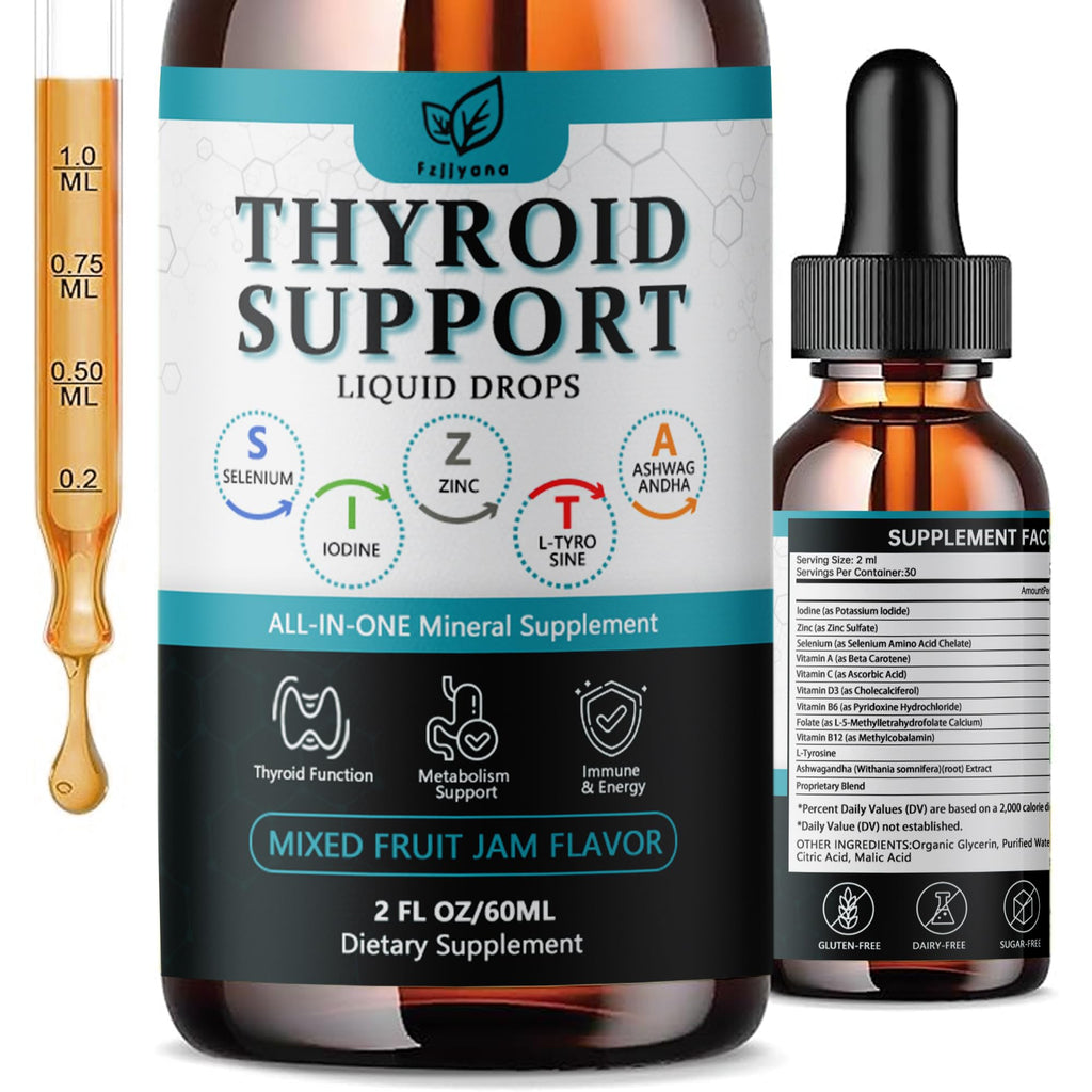 Liquid Thyroid Support Drops with Selenium Zinc Iodine L-Tyrosine Ashwagandha Z168672