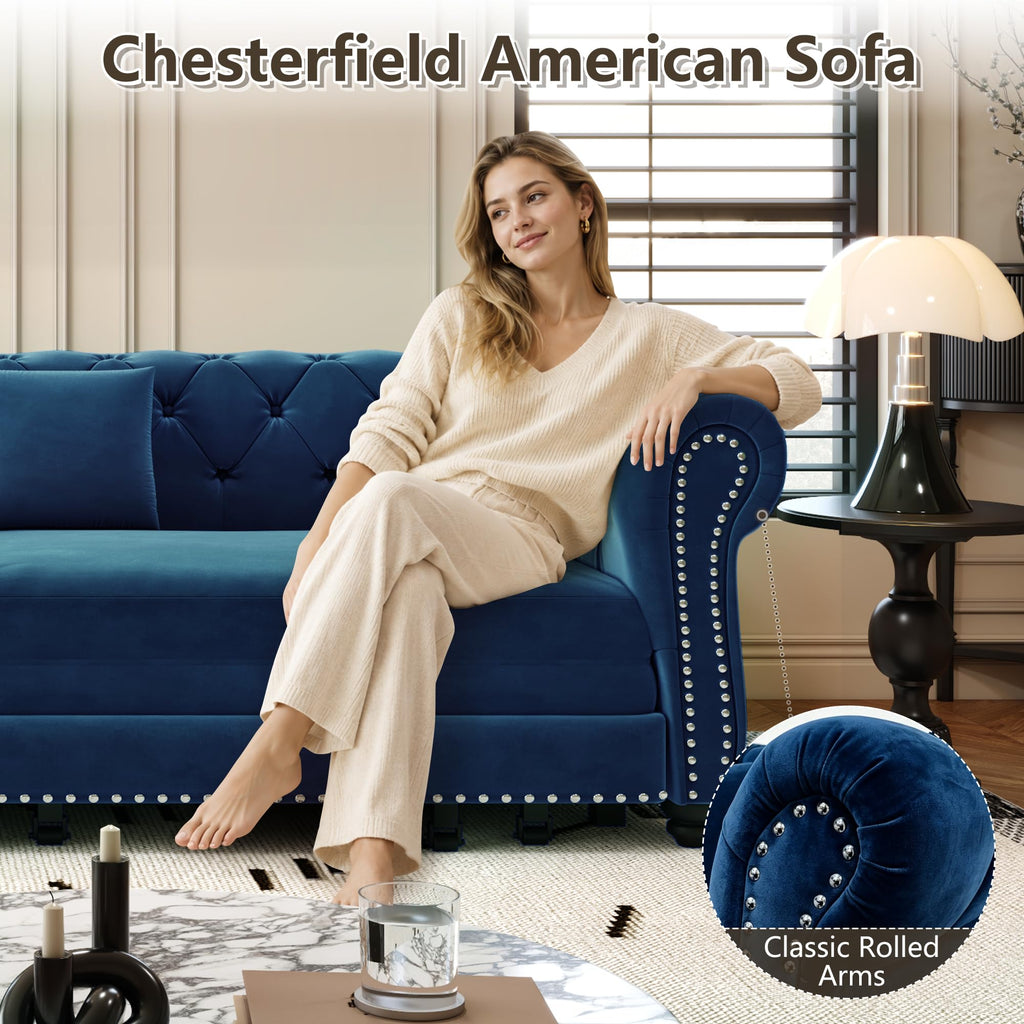 Blue Velvet King Size Sleeper Sofa A97142
