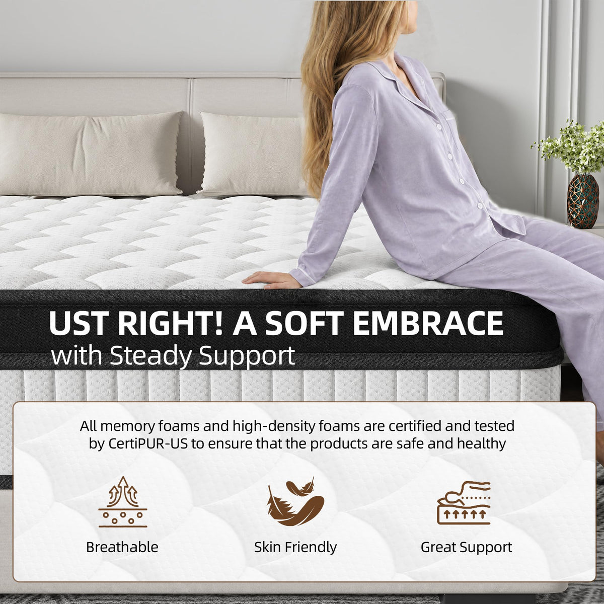 12 Inch Medium Firm Memory Foam Pocket Spring Hybrid Mattress I965