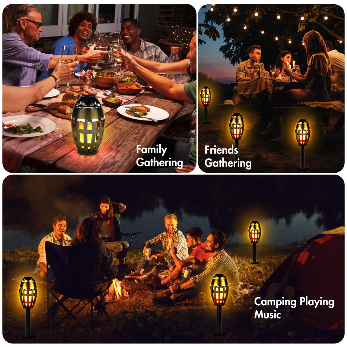 2 Pack Outdoor Bluetooth Flame Speakers with Stakes M246