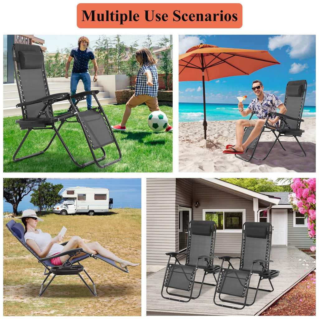Zero Gravity Chair with Pillow and Cup Holder Trays, Black I7502