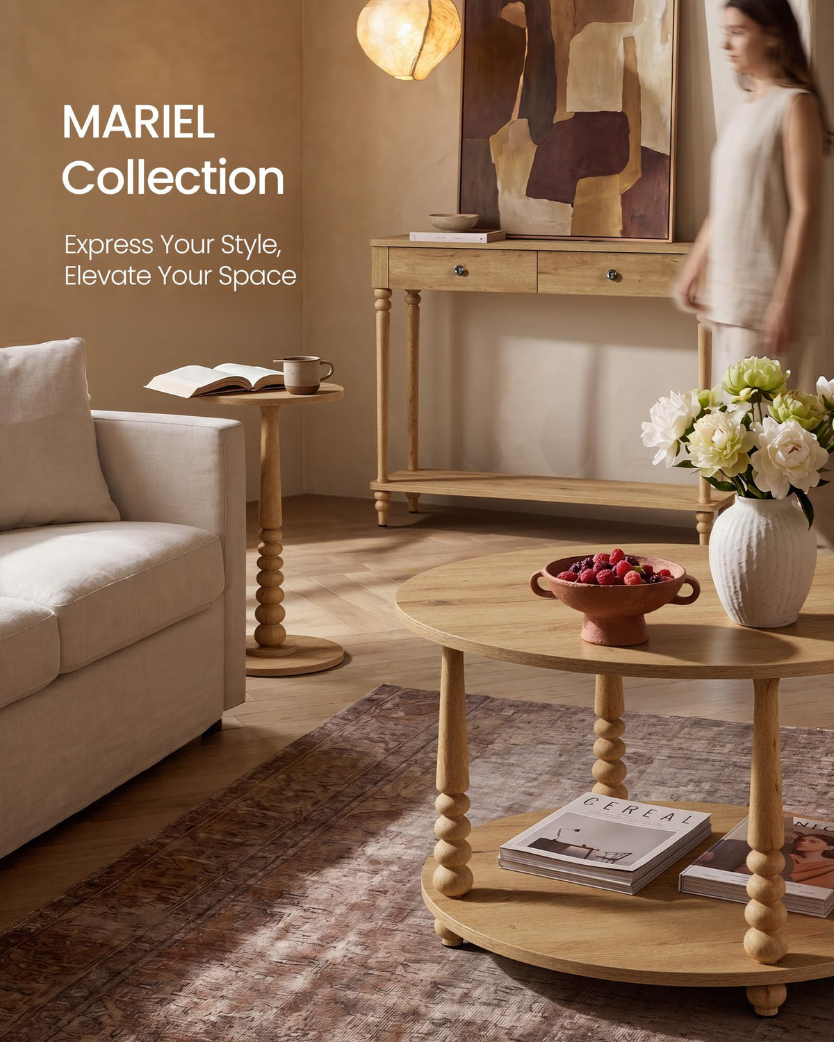 2-Tier Round Coffee Table with Storage W20452
