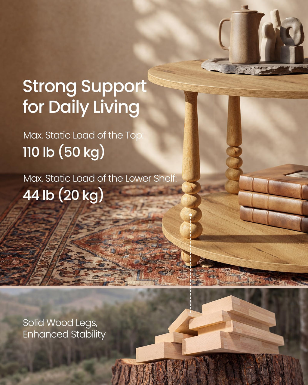 2-Tier Round Coffee Table with Storage W20452
