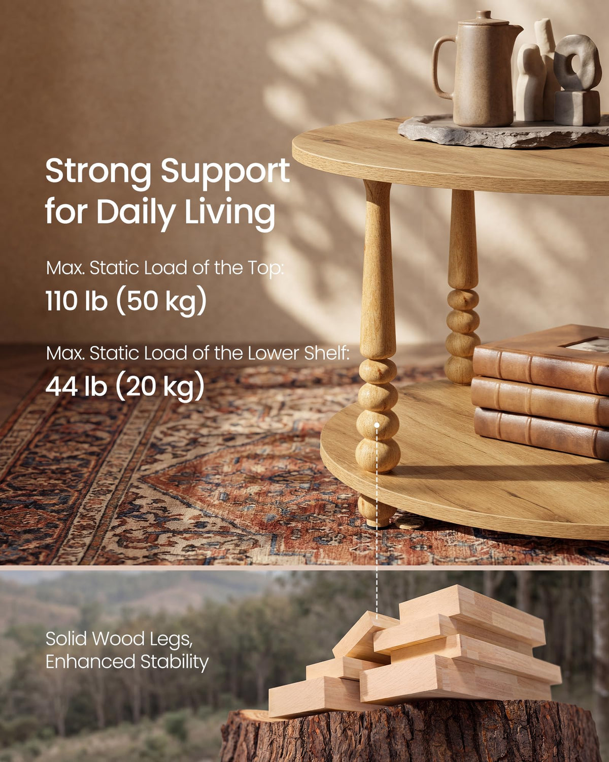 2-Tier Round Coffee Table with Storage W20452