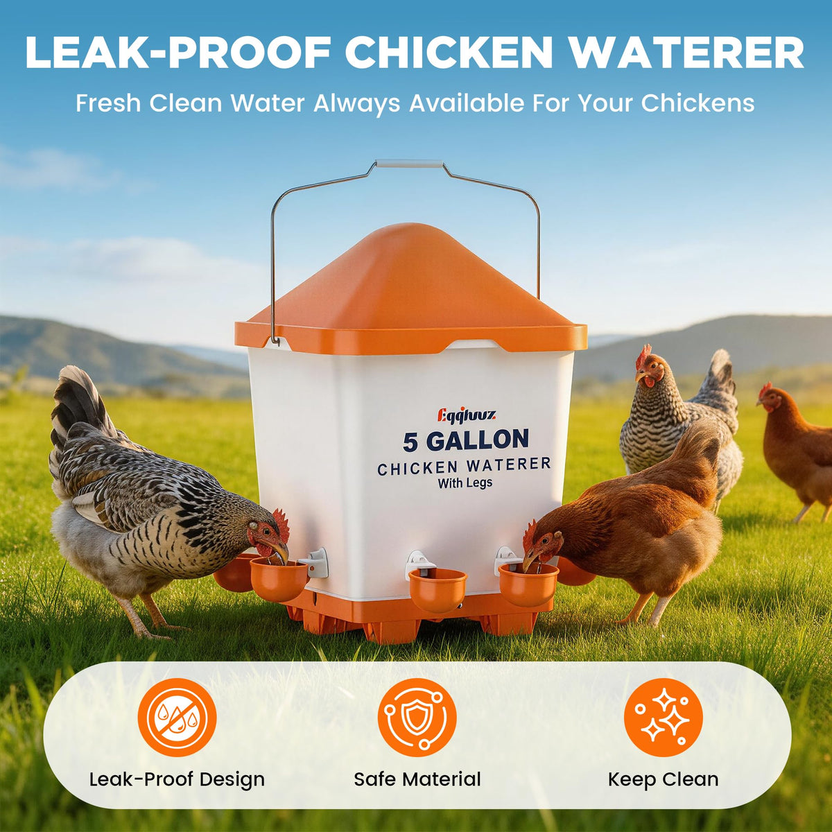 5 Gallons Chicken Waterer Bucket with Cups and Adjustable Legs G827