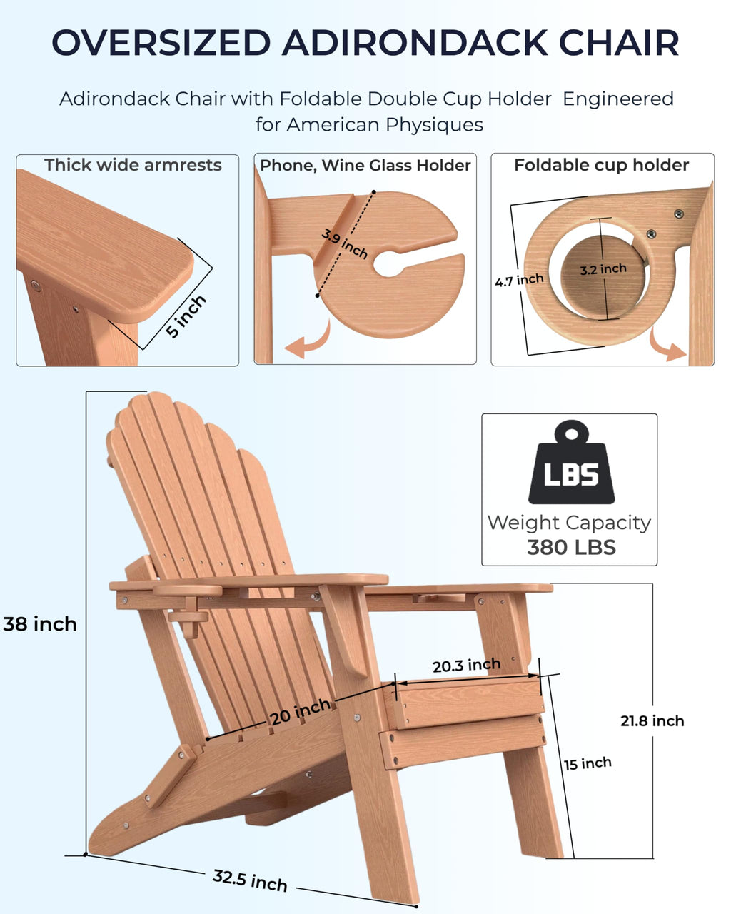HDPE Adirondack Chair Set of 4 with Cup Holders P99243
