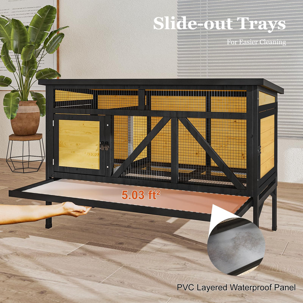 46.7" Wooden Rabbit Hutch with Removable Tray V56544