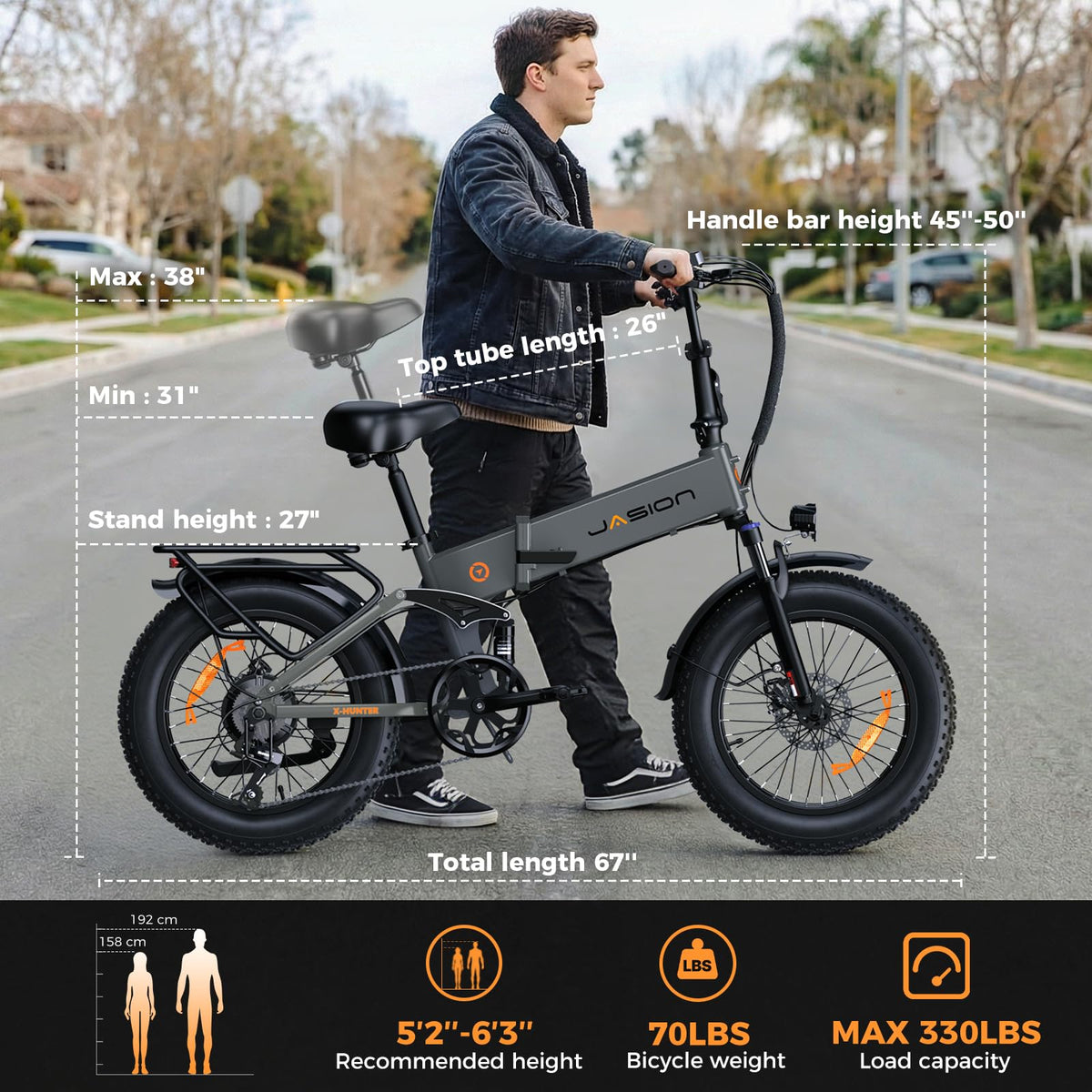 1400W 30MPH 48V 13AH Fat Tire Foldable Electric Bike J235