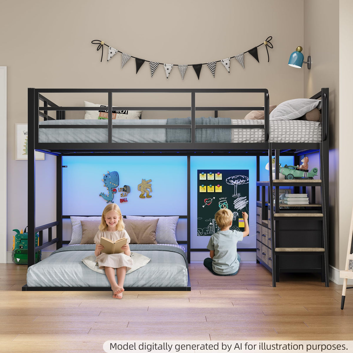 Full Over Twin Bunk Bed with 8 Drawers Grey M6348