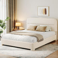 Beige Boucle Upholstered Bed with Headboard S830645