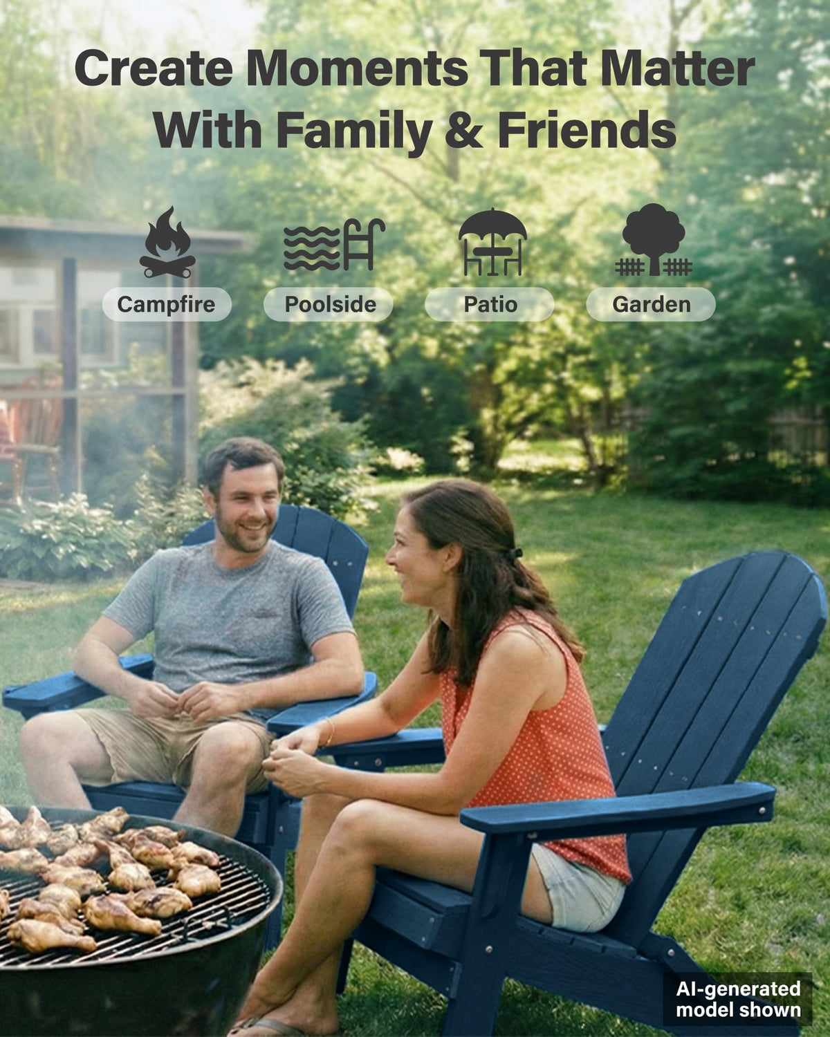 Oversized Plastic Adirondack Chair Set of 2 Navy Blue U144