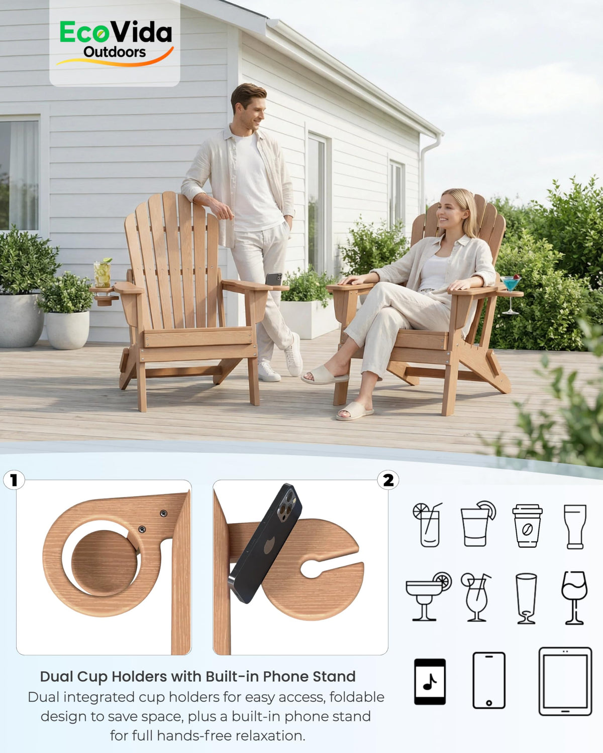 HDPE Adirondack Chair Set of 4 with Cup Holders P99243