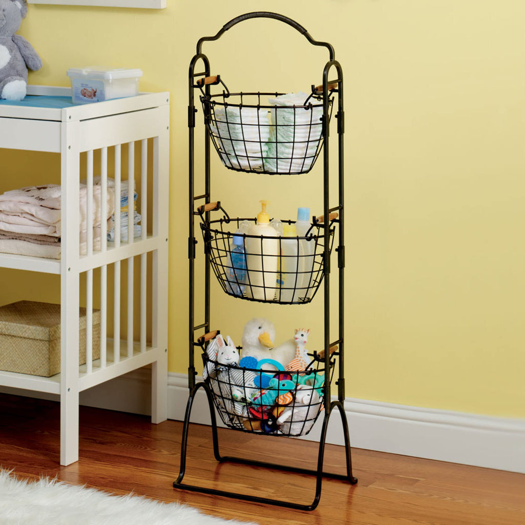 Adjustable 3-Tier Metal Floor Standing Storage Basket J241