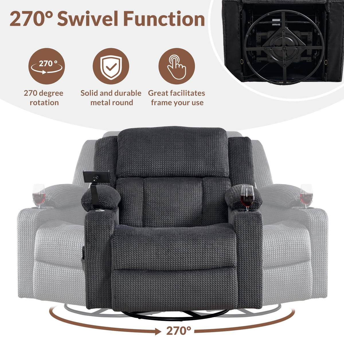 Oversized Power Recliner Chair with Massage and Heat, Grey H4521