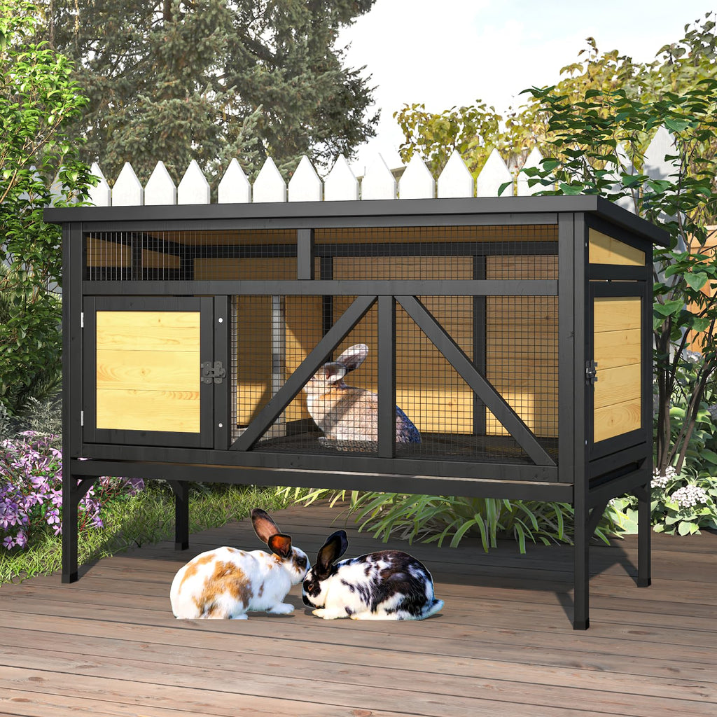 46.7" Wooden Rabbit Hutch with Removable Tray V56544