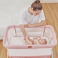 Baby Bassinet Bedside Crib with Mattress & Sheet, 4-Sided Mesh, Pink F69843