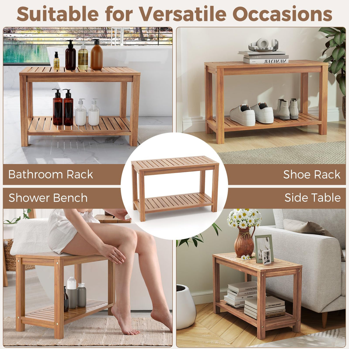 Teak Shower Bench with Shelf R370373