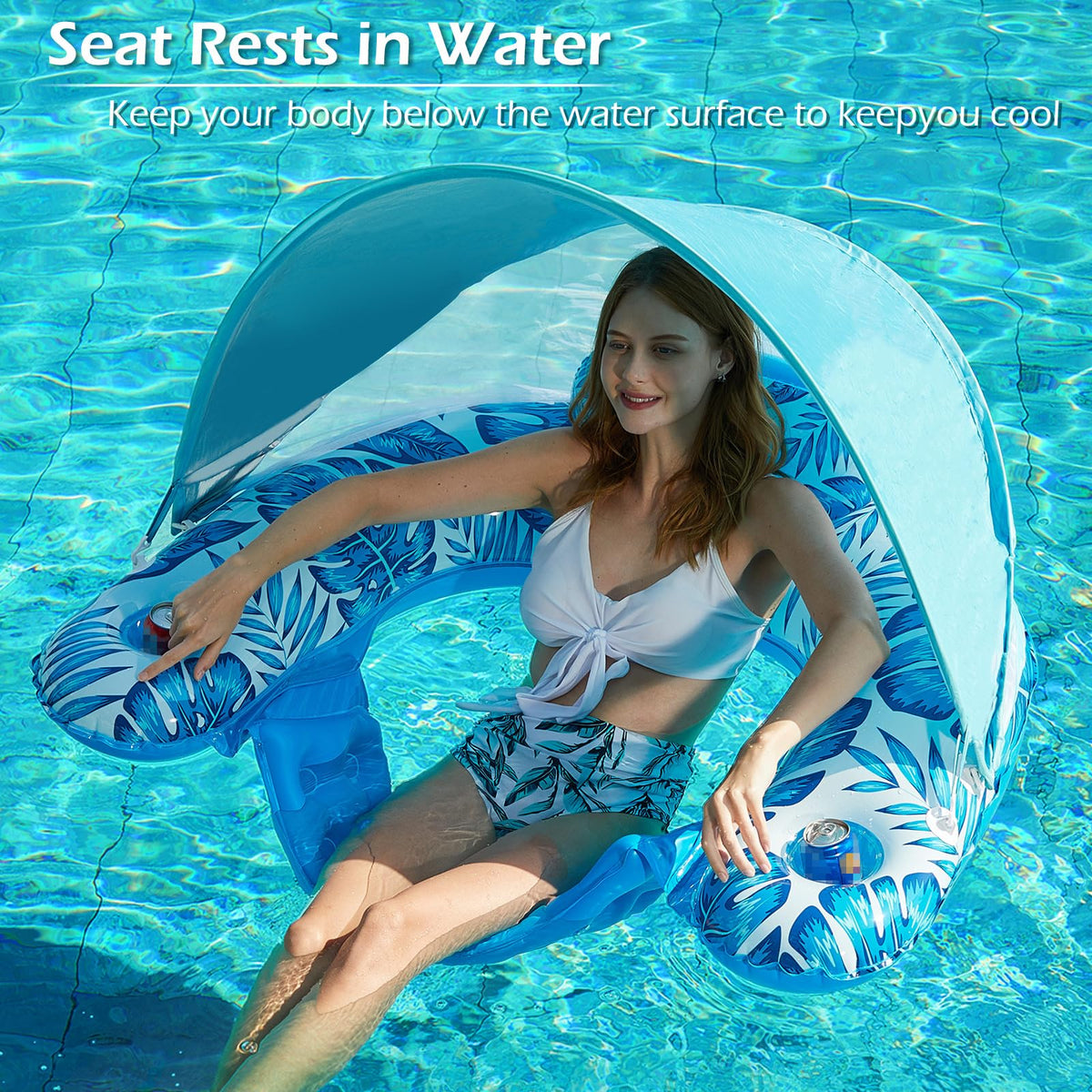 Inflatable Pool Float with Canopy and Cup Holders F521999