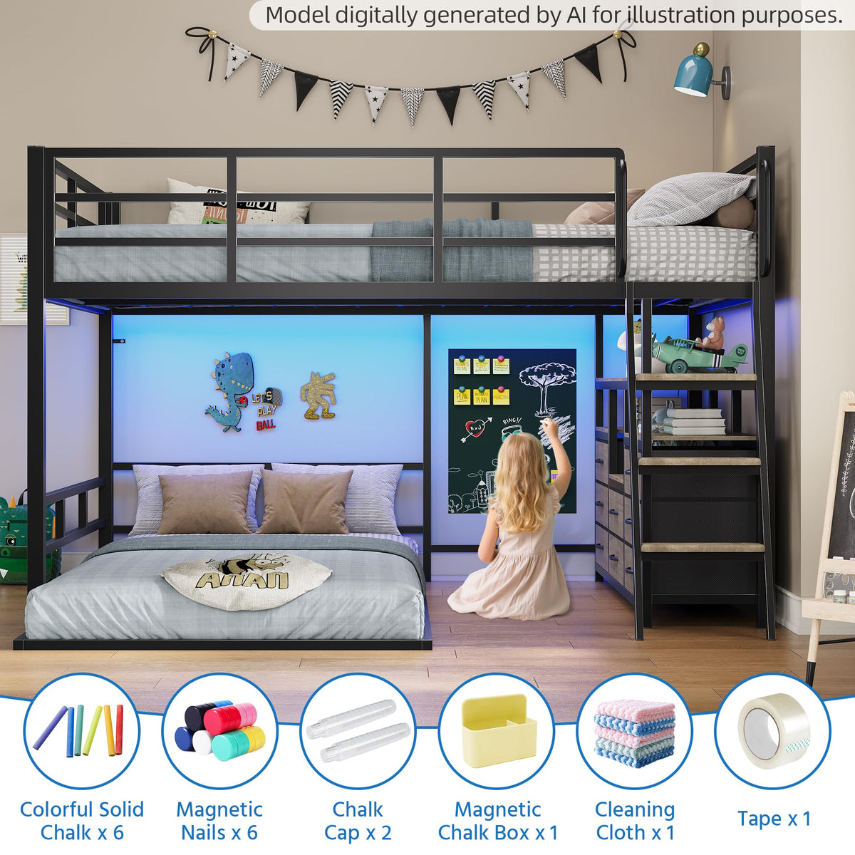 Full Over Twin Bunk Bed with 8 Drawers Grey M6348