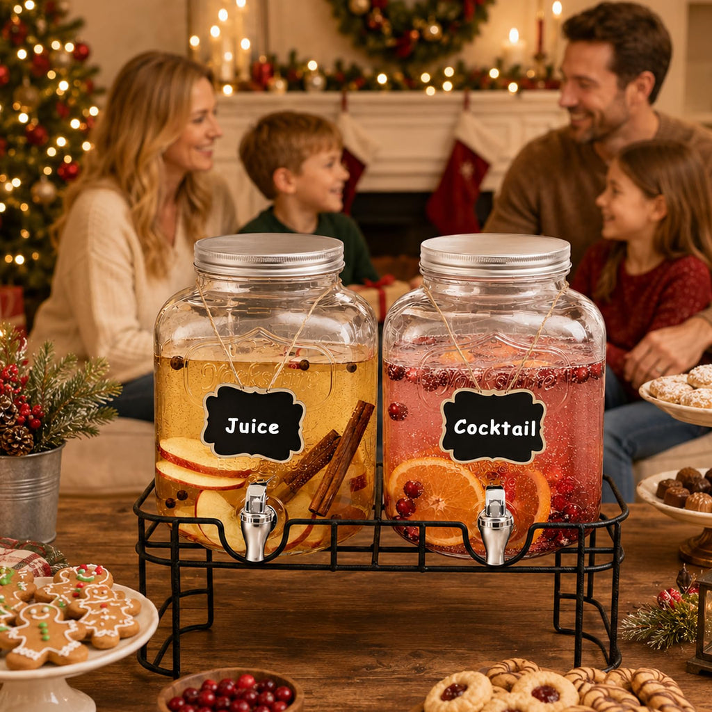 1 Gallon Glass Drink Dispenser Set of 2 W62608