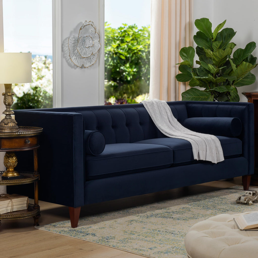Dark Navy Blue Performance Velvet Tufted Sofa I873080