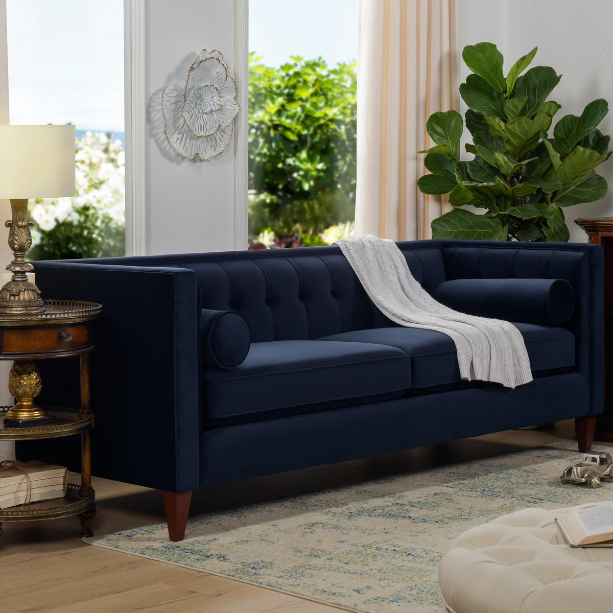Dark Navy Blue Performance Velvet Tufted Sofa I873080