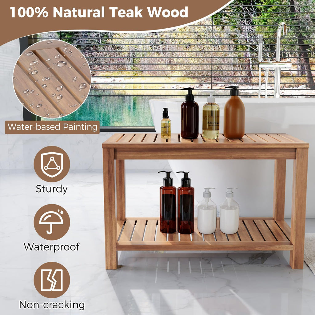 Teak Shower Bench with Shelf R370373