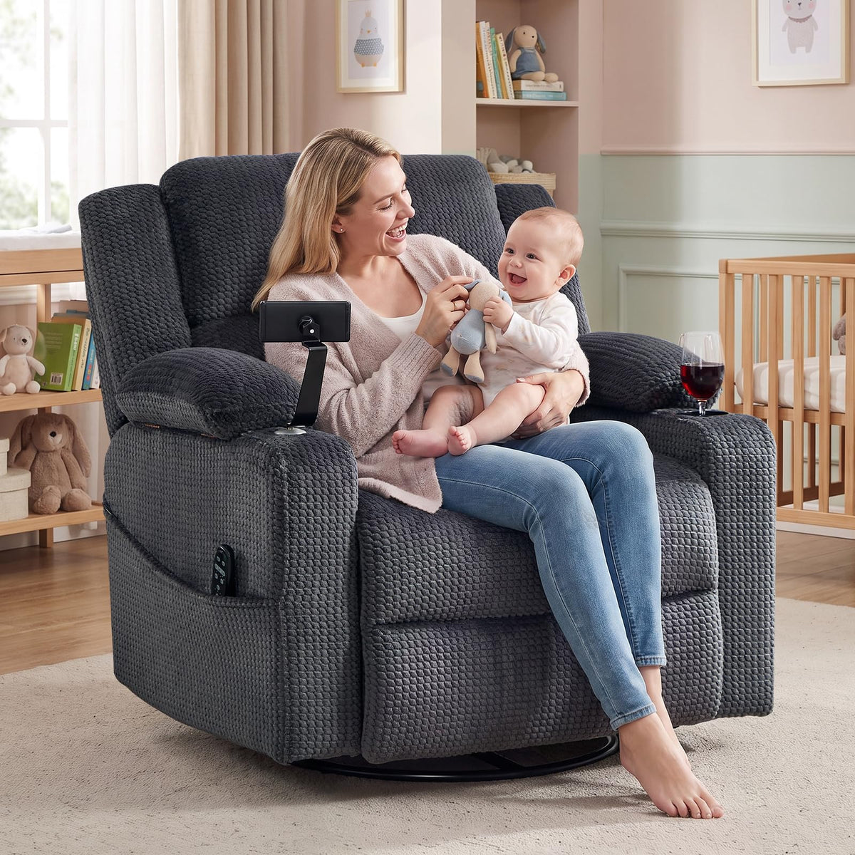 Oversized Power Recliner Chair with Massage and Heat, Grey H4521